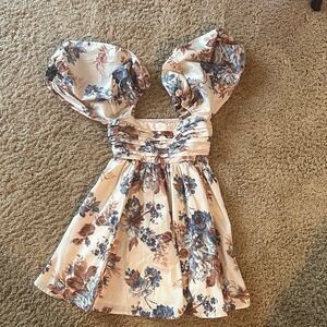 Abercrombie & Fitch Blue and Brown Floral Puff Sleeve Dress